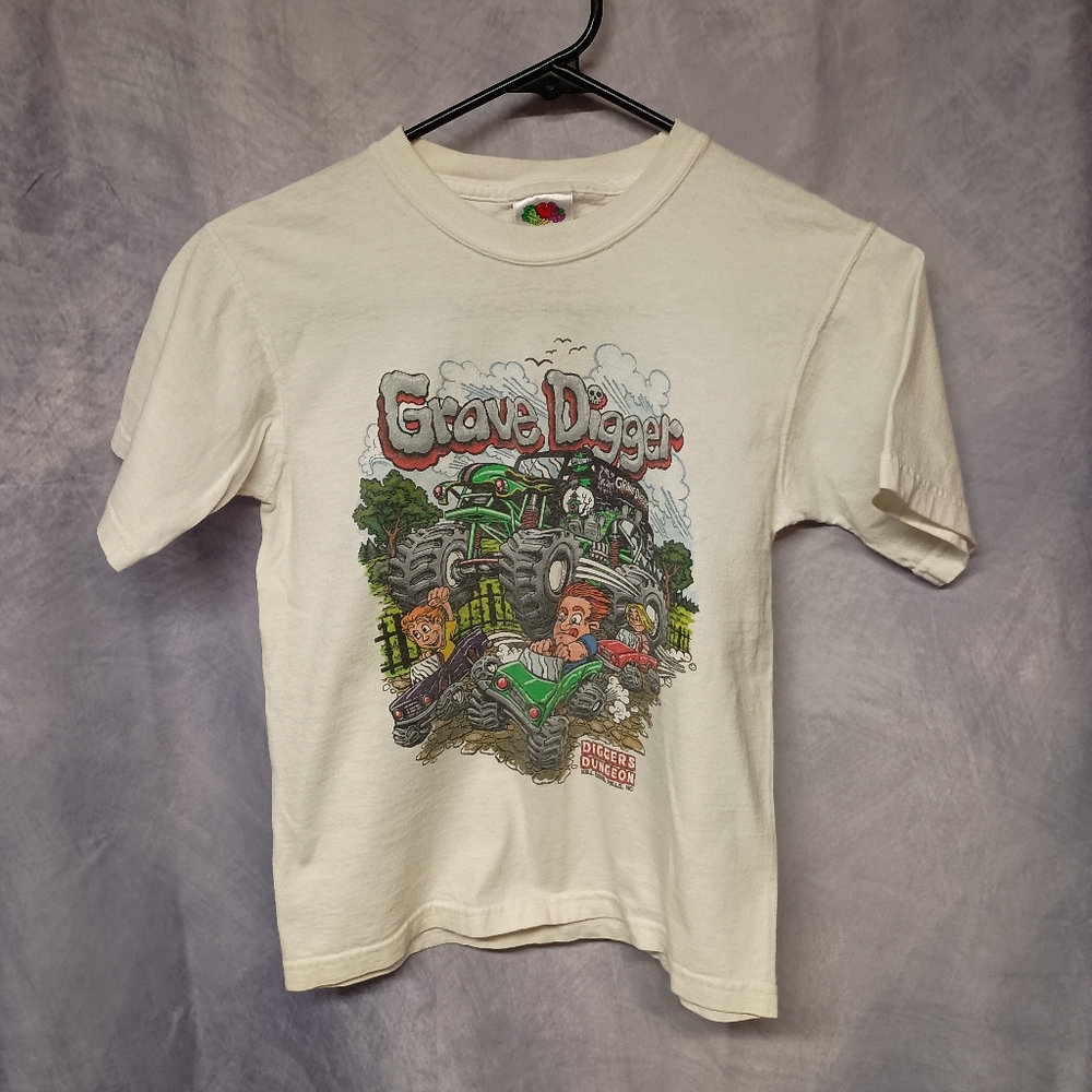 Vintage Signed Dennis Anderson Grave Digger Graphic Kids Tee‎